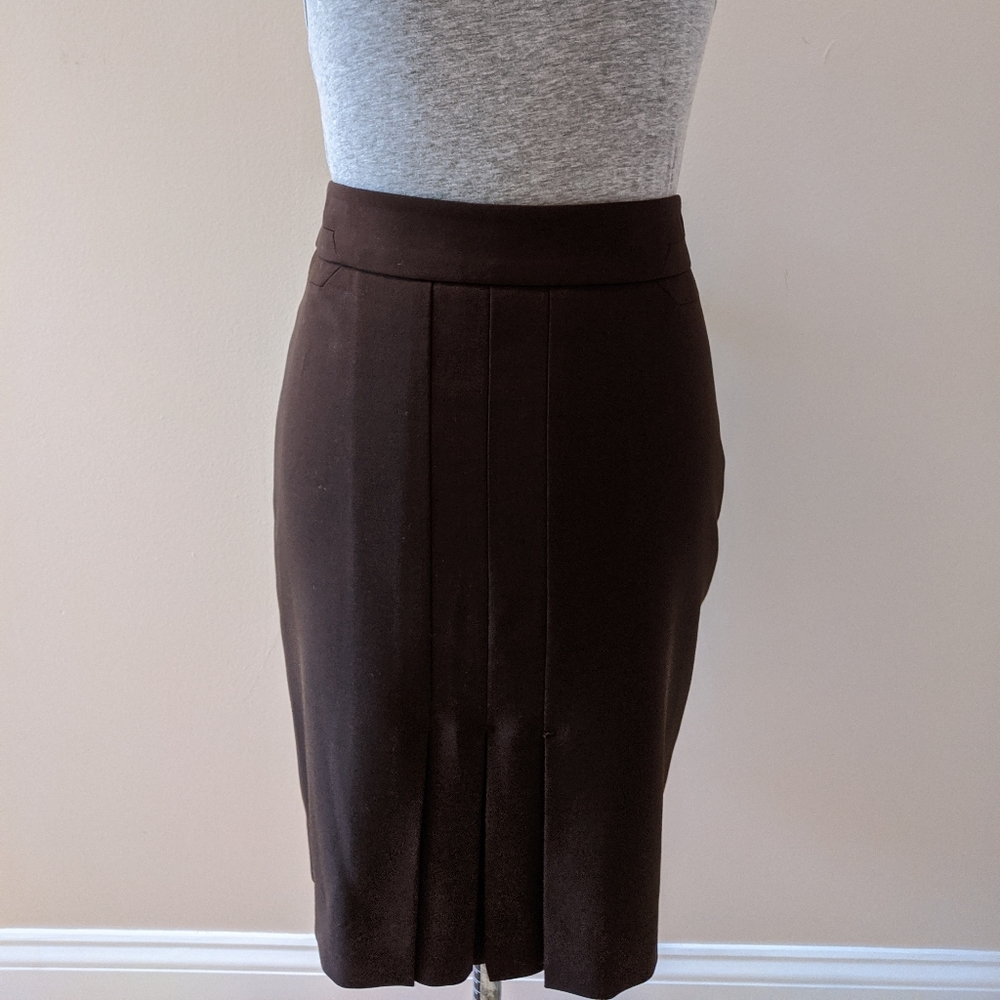 LOFT 0P - Brown Front Pleat Kick Skirt, NWOT